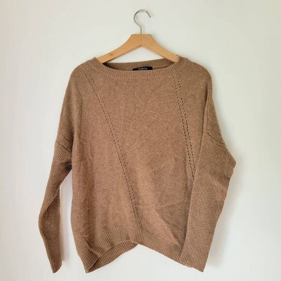 Saks Fifth Avenue 100% Cashmere Tan Boat Neck Sweater Slouchy Small - Picture 1 of 6